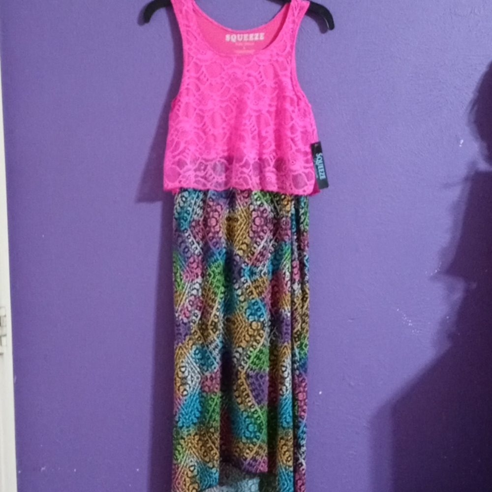 Pink and multicolored long dress